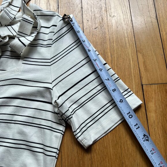 Club Monaco Size M Black White Egret Striped Square Neck Asymmetrical Midi Dress - Picture 8 of 16